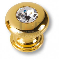 0775-003-2 Ручка кнопка, латунь с кристаллом Swarovski, глянцевое золото
