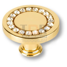 0776-030 Ручка кнопка, латунь с кристаллами Swarovski, глянцевое золото 24K