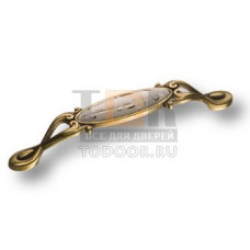 15.090.128.PO23W.12 Ручка скоба керамика с металлом, цветочный орнамент античная бронза 128 мм