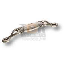 15.090.96.PO23W.16 Ручка скоба керамика с металлом, цветочный орнамент античное серебро 96 мм