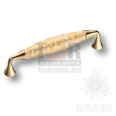 2527-030-128-MILANO Ручка скоба, латунь с керамикой, золотой цветочный орнамент 128 мм