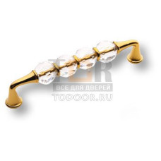 2537-003-128 Ручка скоба, латунь с кристаллами, глянцевое золото, 128 мм