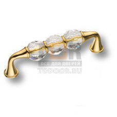 2537-003-96 Ручка скоба, латунь с кристаллами, глянцевое золото 96 мм