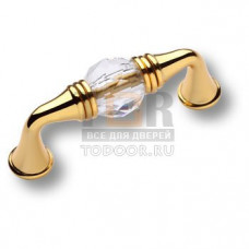 2537-030-64 Ручка скоба, латунь с кристаллом, глянцевое золото 24K, 64 мм
