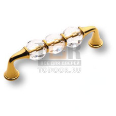 2537-030-96 Ручка скоба, латунь с кристаллами, глянцевое золото 24K, 96 мм