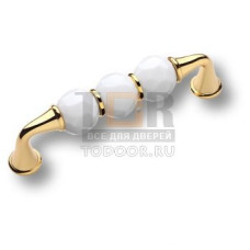 2537-030-96-WHITE Ручка скоба латунь с белыми кристаллами, глянцевое золото 24K, 96 мм