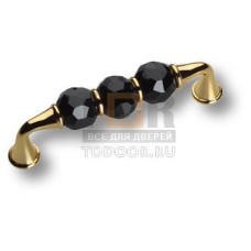 2537-320-96-BLACK Ручка скоба, латунь с чёрными кристаллами, глянцевое золото 96 мм
