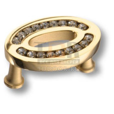 2577-003-32 Ручка кнопка, латунь с кристаллами Swarovski, глянцевое золото 32 мм