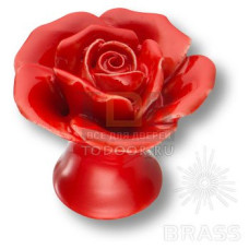 3060-RED Ручка кнопка в форме розы, керамика ручной работы, цвет красный 3060-RED Ручка кнопка в форме розы, керамика ручной работы, цвет красный