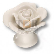 3060-WHITE Ручка кнопка в форме розы, керамика ручной работы, цвет белый 3060-WHITE Ручка кнопка в форме розы, керамика ручной работы, цвет белый