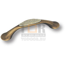9822-805 Ручка скоба керамика с серой "паутинкой", античная бронза 96 мм
