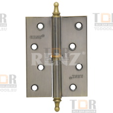 Петля дверная разборная стальная 100*75*25 RENZ R 100 CH правая декоративный колпачок AB ант. бронза