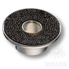 STONE32/CP-SW/N Ручка кнопка c чёрными кристаллами Swarovski, цвет покрытия - глянцевый хром 32